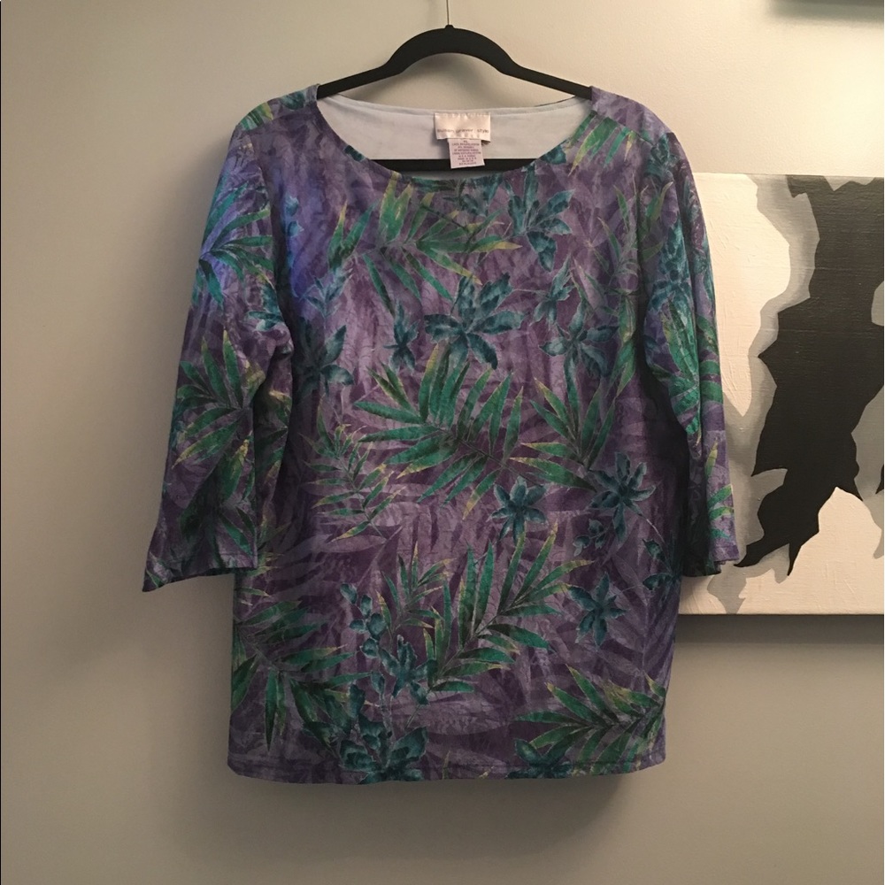 Susan Graver XL floral lace top EUC elbow sleeves